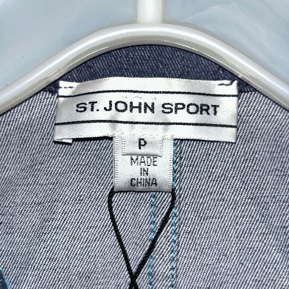 St John Sport Jacket Blue Denim Full Zip Pockets Casual Shoulder Pads size P - Picture 5 of 10